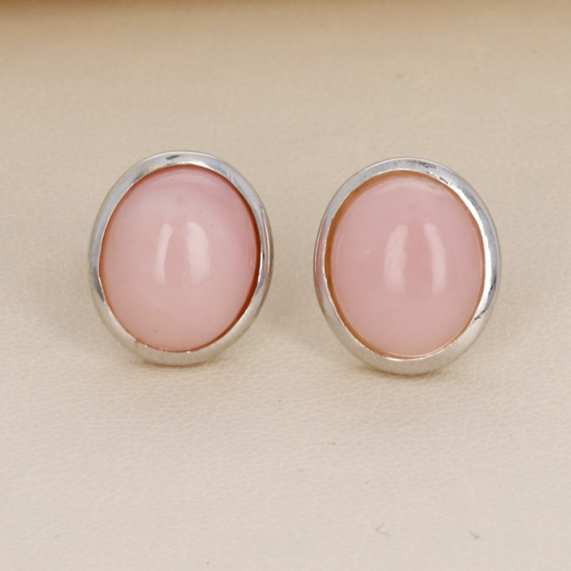 Earrings with Opale Rosa Cabochon Oval