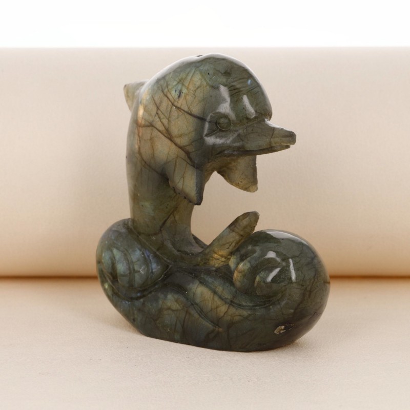 Labradorite dolphin sculpture