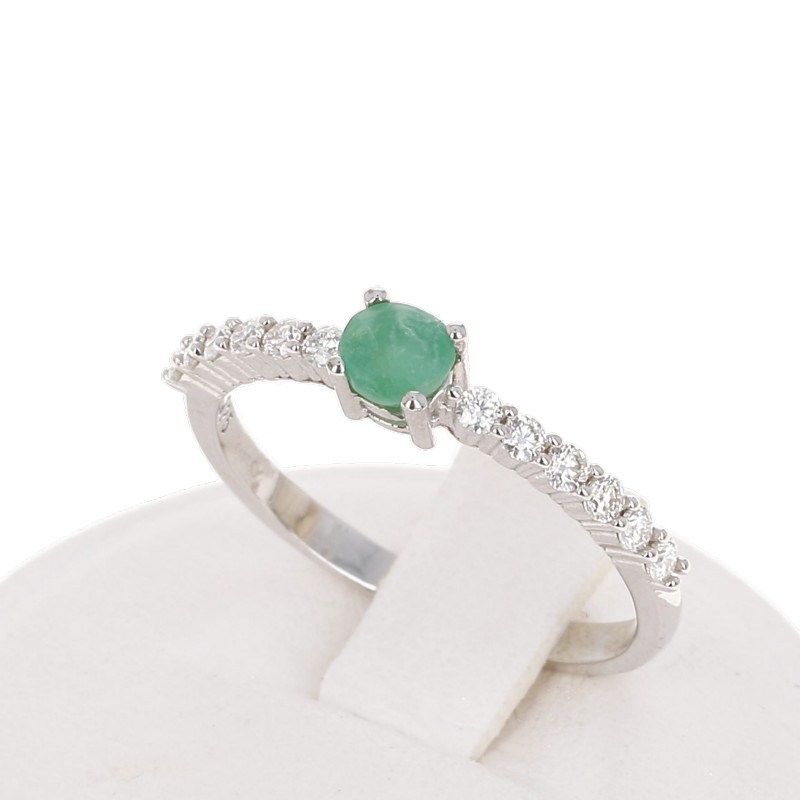 Ring with Synthetic Emerald and Moissanite