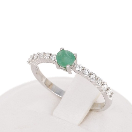 Ring with Synthetic Emerald and Moissanite