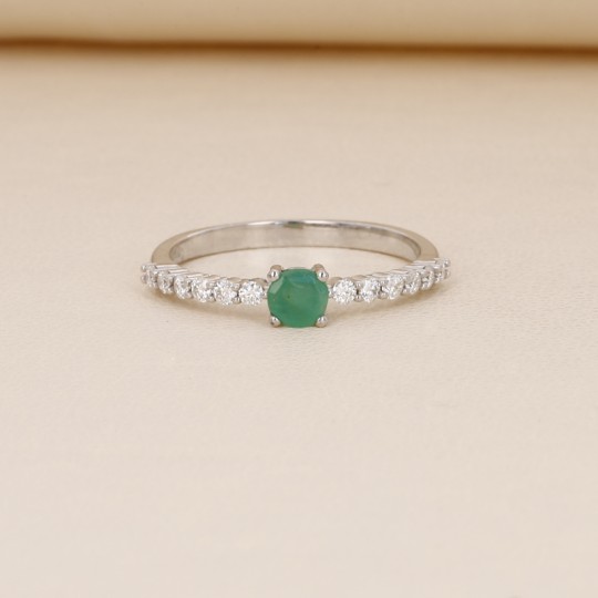 Ring with Synthetic Emerald and Moissanite