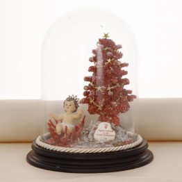 Albero di Natale in Corallo Sotto Campana di Vetro