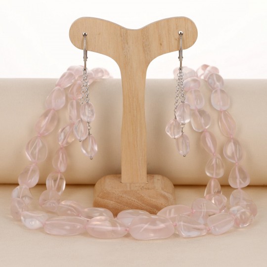 2 Strand Parallel Necklace and Pink Quartz Earrings