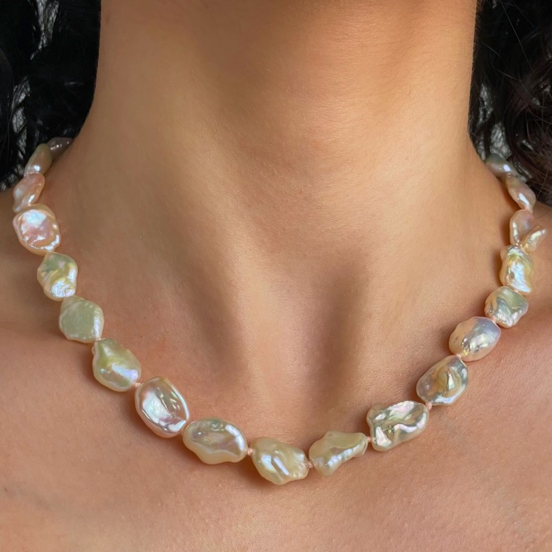 Necklace Pearl Keshi Rosa Gold Ø 9.5 / 11 mm