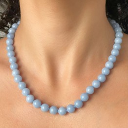 Necklace of Angelite ø 8/8,5 mm with Earrings in OMAGGIO