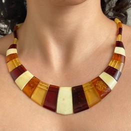 Multicolor and Real Baltic Amber Necklace with Gold Clasp