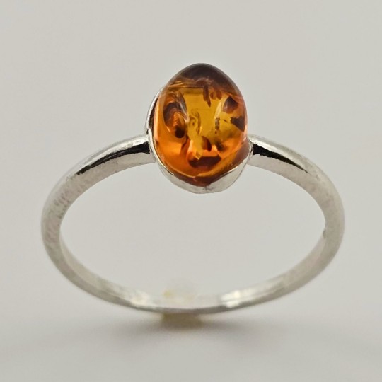 Ring with Honey Amber Cabochon Oval
