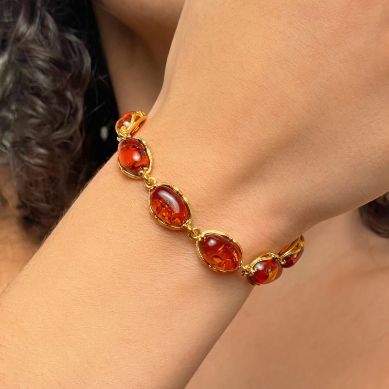 Bracelet with Baltic Amber Honey Cabochon Oval