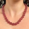 Necklace Crew neck of Spherical Strawberry Quartz