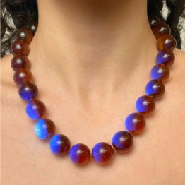 Burmese Amber Necklace with Blue Fluorescence 68 Gr. Approx