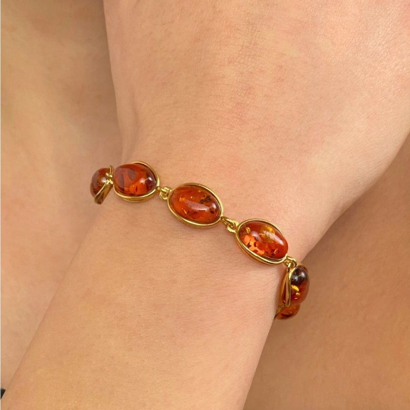 Bracciale con Ambra del Baltico Miele Cabochon Ovale