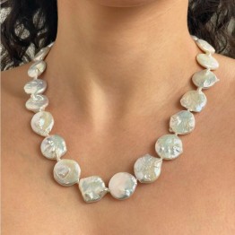 Baroque Pearl Necklace with Flat Round Nucleus