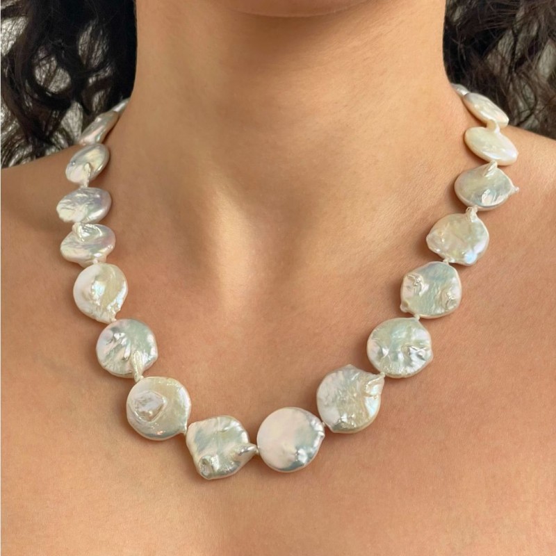 Baroque Pearl Necklace with Flat Round Nucleus