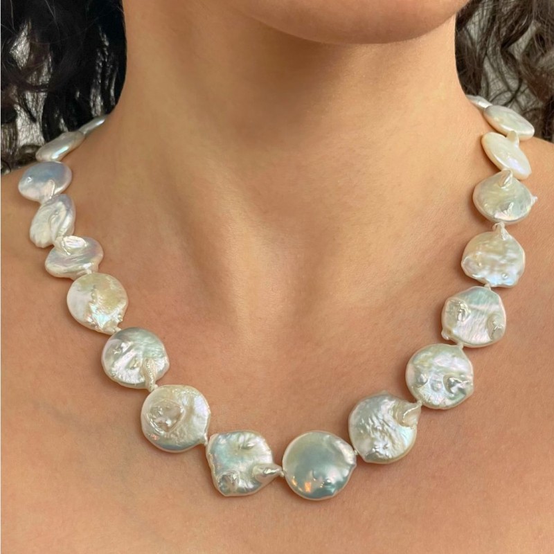 Baroque Pearl Necklace with Flat Round Nucleus