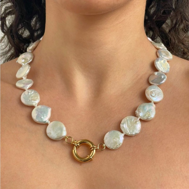 Baroque Pearl Necklace with Flat Round Nucleus