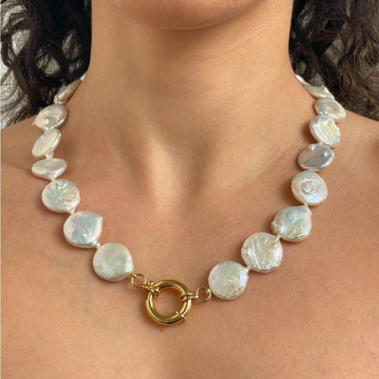 Baroque Pearl Necklace with Flat Round Nucleus