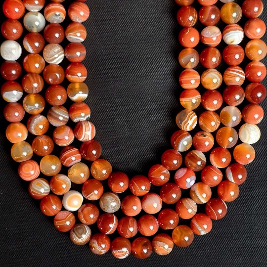 Strand of red and orange agate Striata Ø 10 / 10.5 mm