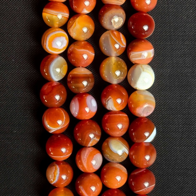 Strand of red and orange agate Striata Ø 10 / 10.5 mm