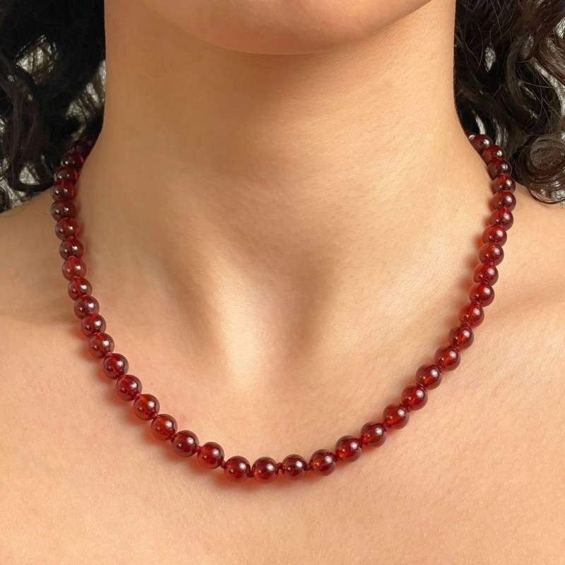 Collana di Granato Hessonite Sferico Liscio