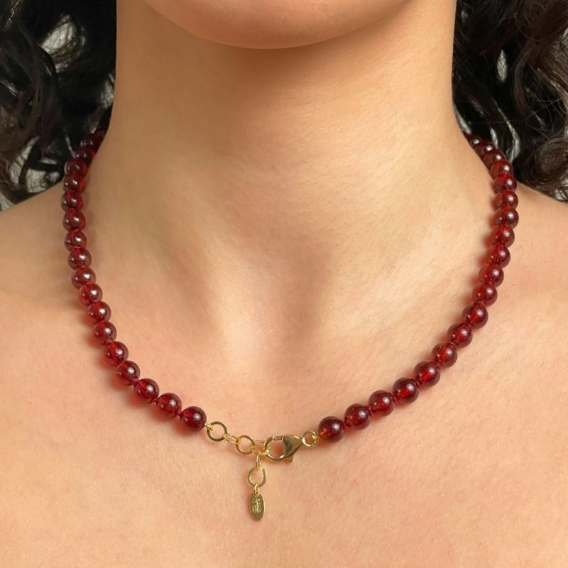 Collana di Granato Hessonite Sferico Liscio