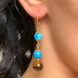 Earrings with Opale Boulder Australian and Opale Blue