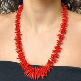 Red Coral Necklace Copper Cut