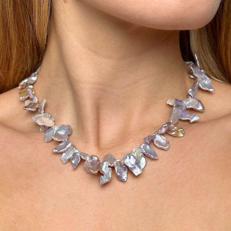 Pink Purple Keshi Pearl Necklace