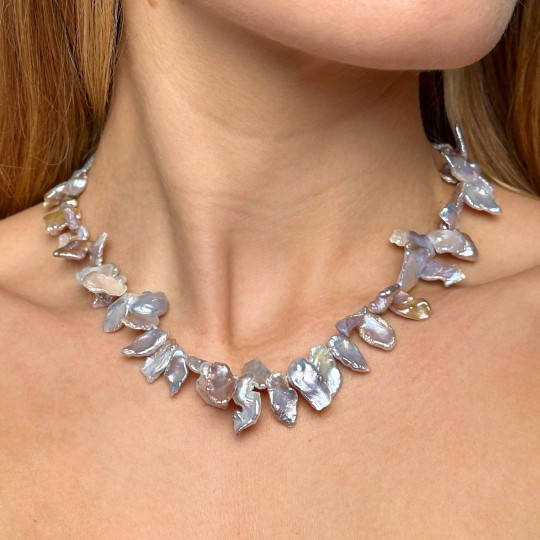 Pink Purple Keshi Pearl Necklace