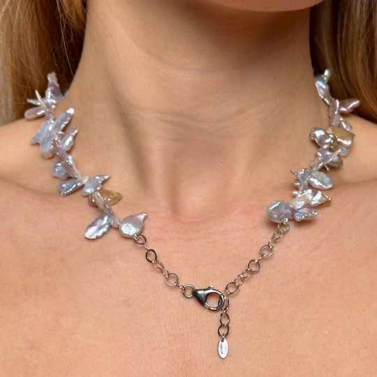 Pink Purple Keshi Pearl Necklace