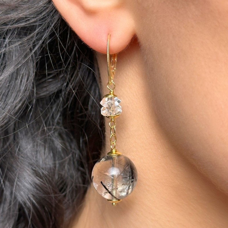 Earrings with Tormalinated Quartz and Ialino