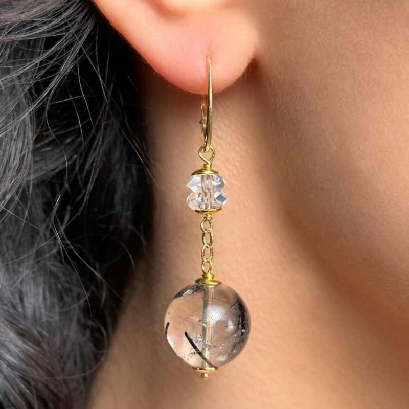 Earrings with Tormalinated Quartz and Ialino