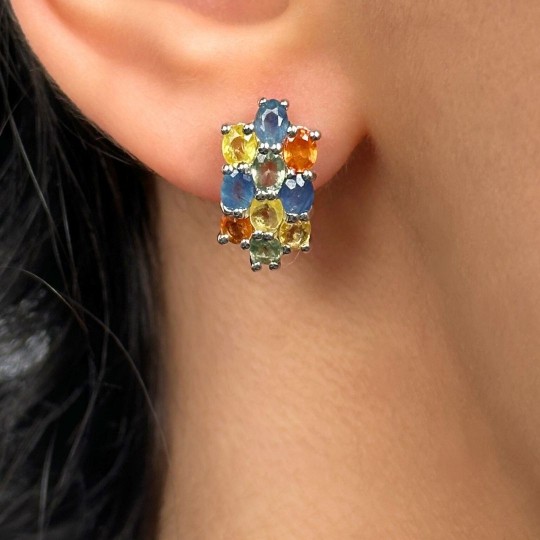 Orecchini a Scudo con Zaffiri Multicolore