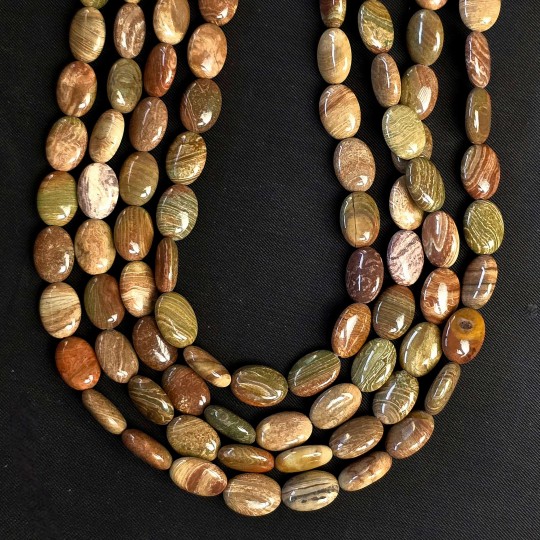 Filo di Diaspro Verde Brown Ovale ø 14x10 mm