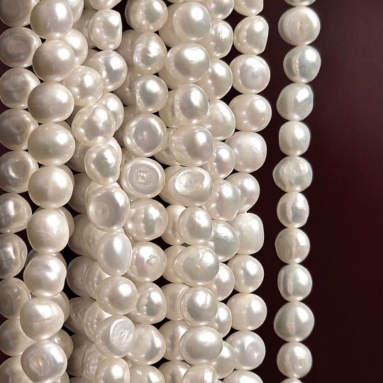 Filo di Perle Bianche Barocche Potatoes ø 6,5/7 mm