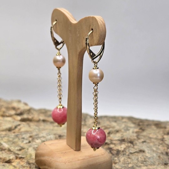 Earrings with Rodocrosite and Pink Pearls