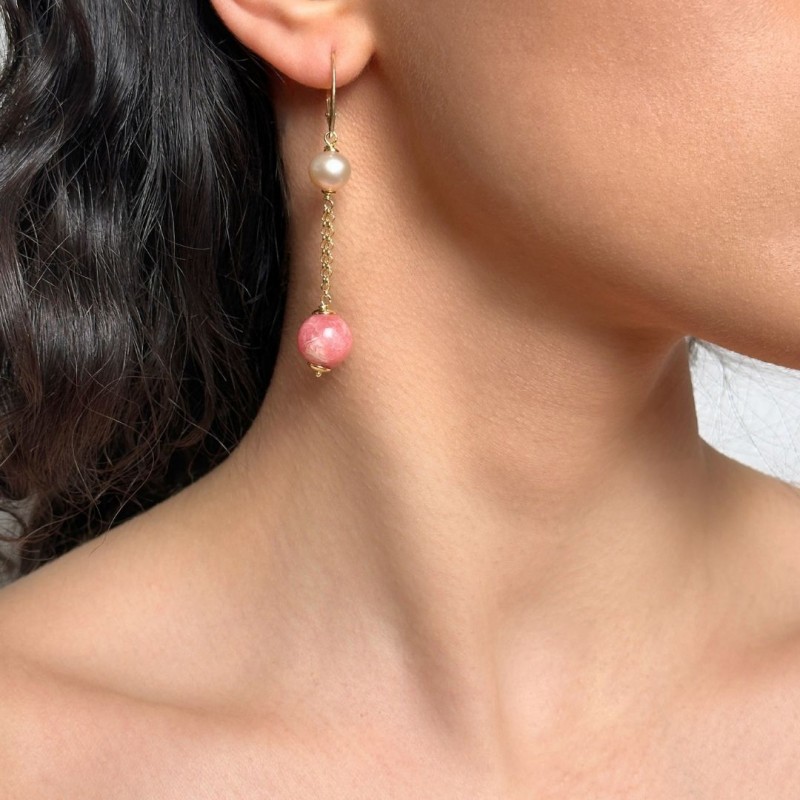 Earrings with Rodocrosite and Pink Pearls