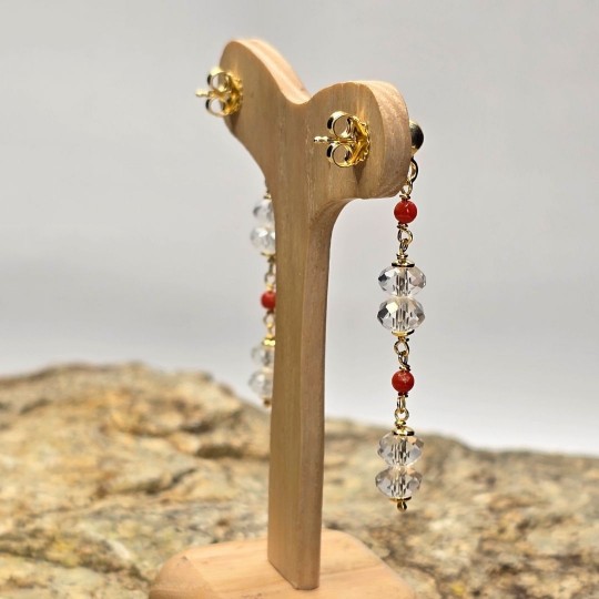 Orecchini con Quarzo Ialino e Corallo Rosso