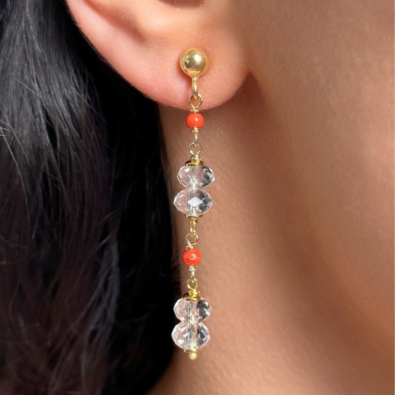 Orecchini con Quarzo Ialino e Corallo Rosso