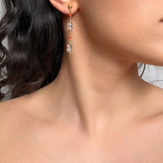 Orecchini con Quarzo Ialino e Corallo Rosso