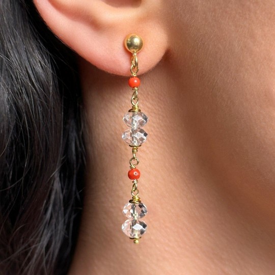 Orecchini con Quarzo Ialino e Corallo Rosso