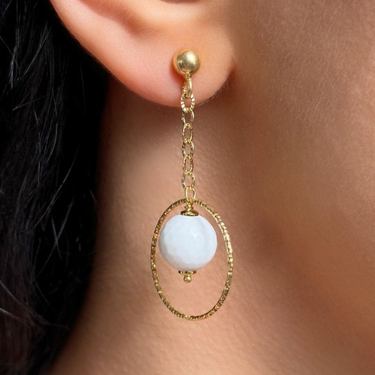 Earrings Pendants with White Agate