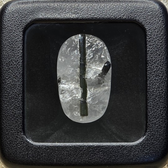 Quartz Stone Semigrezzo with Three Green Tormaline Crystals