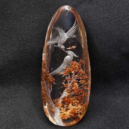 Quartz Stone with Lodolite Retroincisa with Birds on Tree