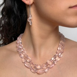 2 Strand Parallel Necklace and Pink Quartz Earrings
