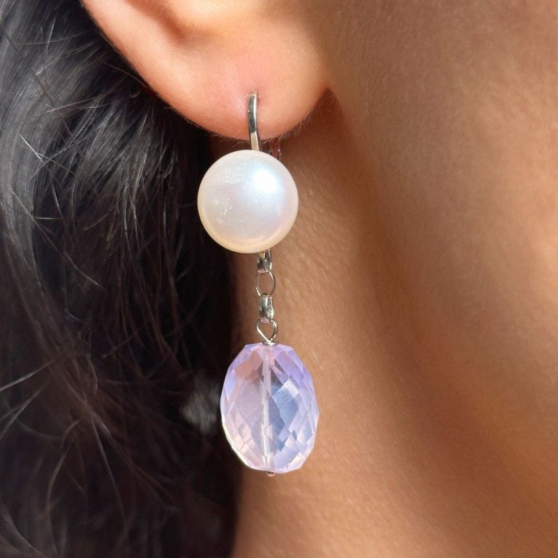 Pearl and Lavender Quartz Earrings