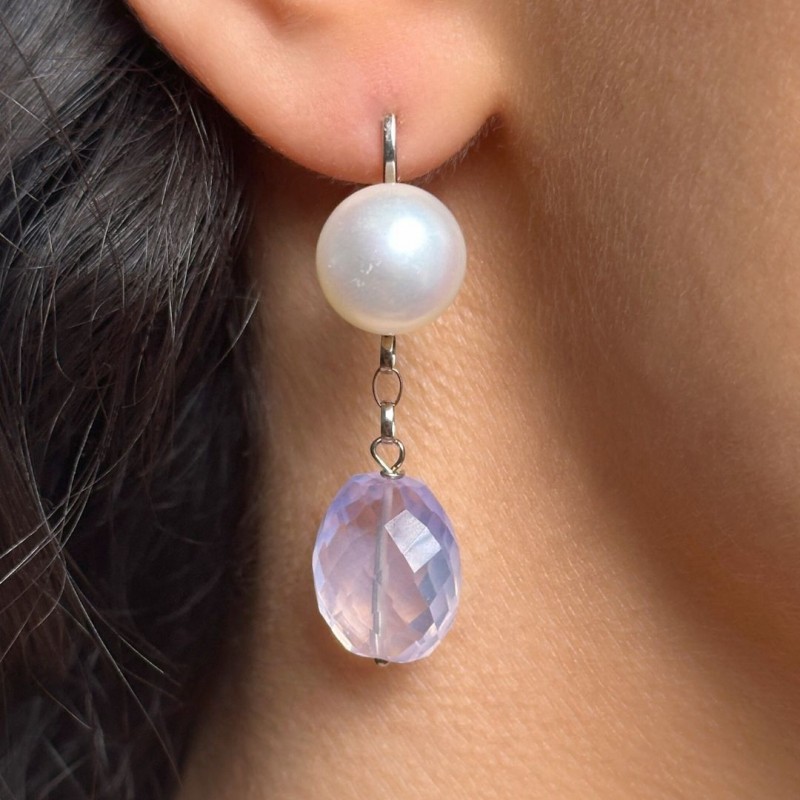 Pearl and Lavender Quartz Earrings