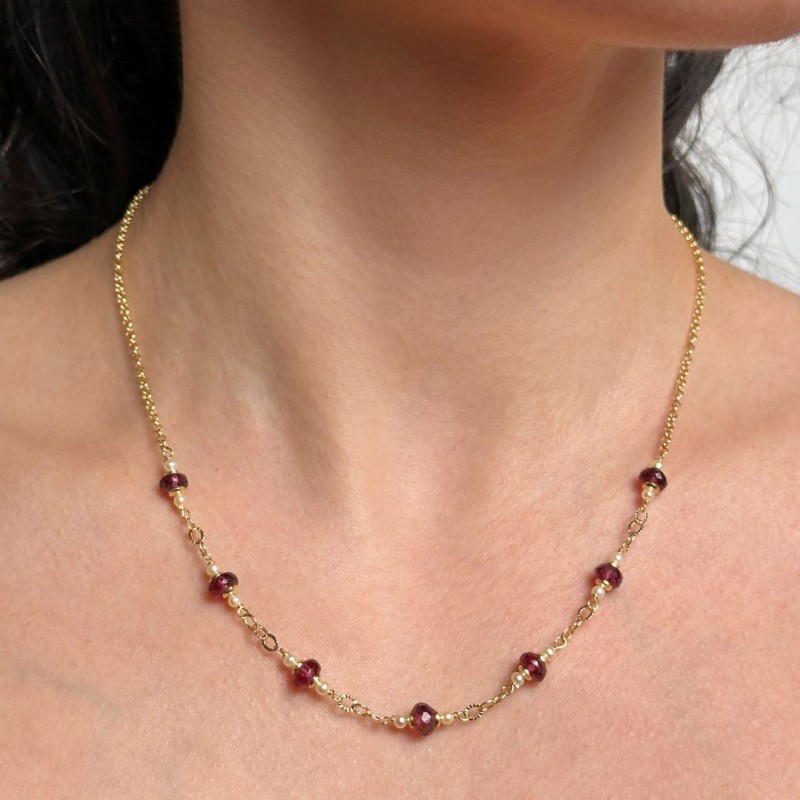 Collier with Rhodolite and Microperle Rose