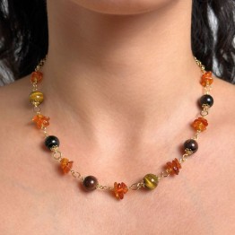 Collier with Amber and Tiger Eye, Bue e Falco