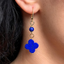 Earrings with Lapis lazzulifour-leaf