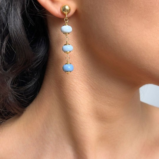 Earrings in Rosario with Opale Blu in Rondella